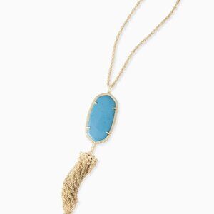Kendra Scott Rayne Gold Long Pendant Necklace Bronze Veined Turquoise